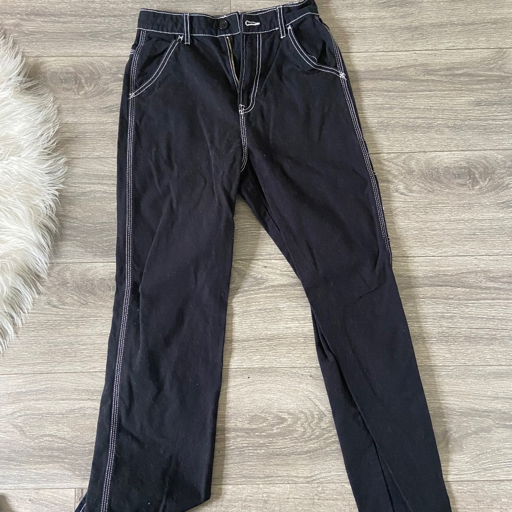 Baggy Black Jeans with White Stitching